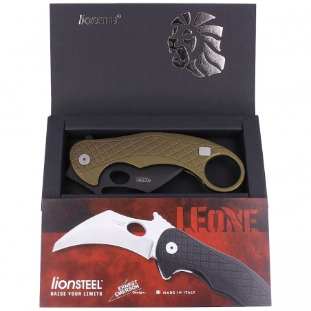 Nóż LionSteel L.E.One Karambit Green Aluminium, Chemical Black MagnaCut by Emerson Design (LE1 A GB)