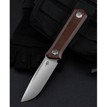 Nóż Bestech Hedron Brown Canvas Micarta, Stonewash D2 by Ostap Hel (BFK02D)