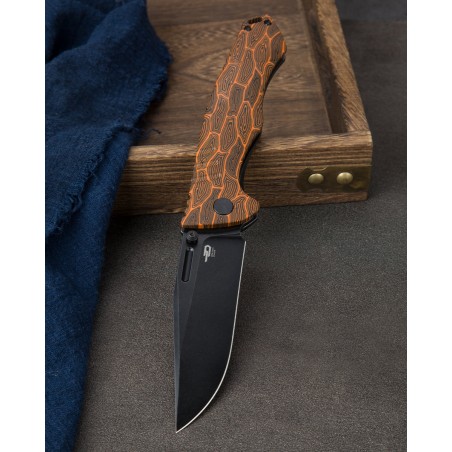Nóż Bestech Keen II Black Orange Damascus G10 / Titanium, Black Stonewashed CPM S35VN by Koens Craft (BT2301F)