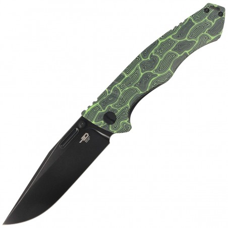 Nóż Bestech Keen II Black Green Damascus G10 / Titanium, Black Stonewashed CPM S35VN by Koens Craft (BT2301E)
