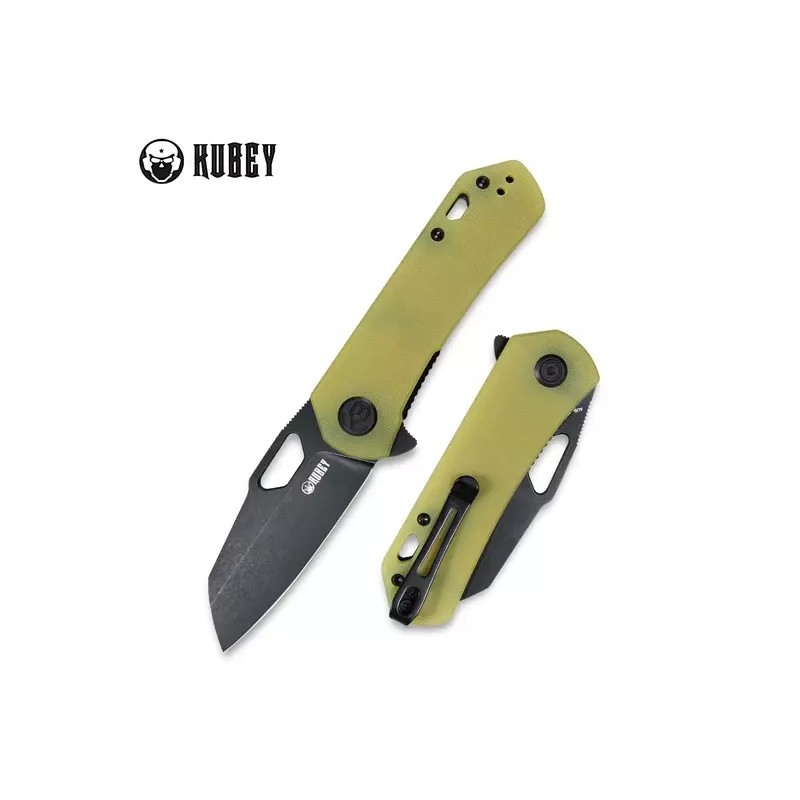 Nóż Kubey Knife Duroc Translucent Yellow G10, Black Stonewashed AUS-10 by Colin Maisonpierre (KU332H)