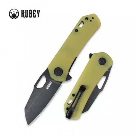 Nóż Kubey Knife Duroc Translucent Yellow G10, Black Stonewashed AUS-10 by Colin Maisonpierre (KU332H)