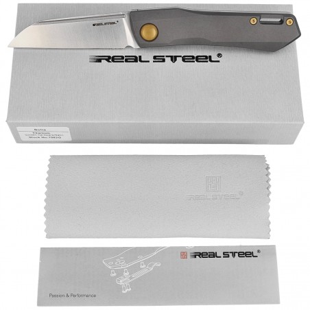 Nóż Real Steel Solis Gray/Gold Titanium, Satin N690 by Poltergeist Work (7062G)