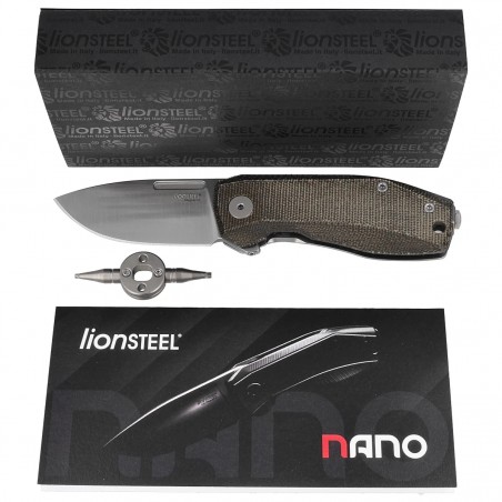 Nóż składany LionSteel Nano Green Canvas Micarta, Satin CPM MagnaCut (NA01 CVG)