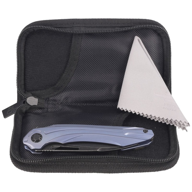 Nóż składany Bestech Wibra Blue Titanium, Black Stonewashed M390 by Kombou (BT2001C)