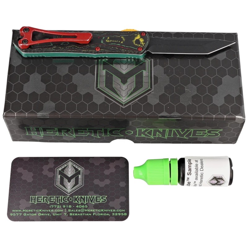 Nóż automatyczny OTF Heretic Manticore S TE Bounty Hunter / Camo Carbon, Battleworn Black Cerakote MagnaCut by Tony Marfione Jr.