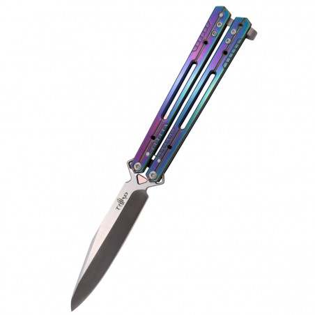 Nóż składany motylek Third Balisong Rainbow Titanium Stainless Steel, Satin 420 (K2920W)