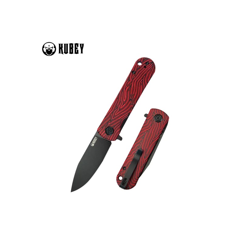 Nóż składany Kubey NEO Red / Black Damascus G10, Black Stonewashed AUS-10 by Keanu Alfaro (KU371F)