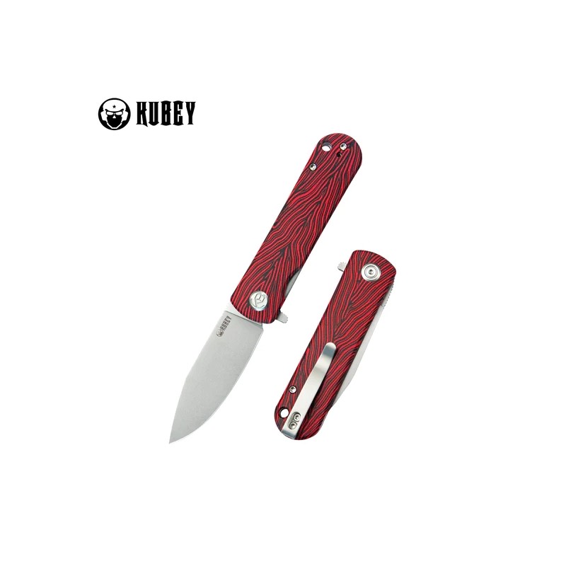 Nóż składany Kubey NEO Red / Black Damascus G10, Bead Blasted AUS-10 by Keanu Alfaro (KU371E)