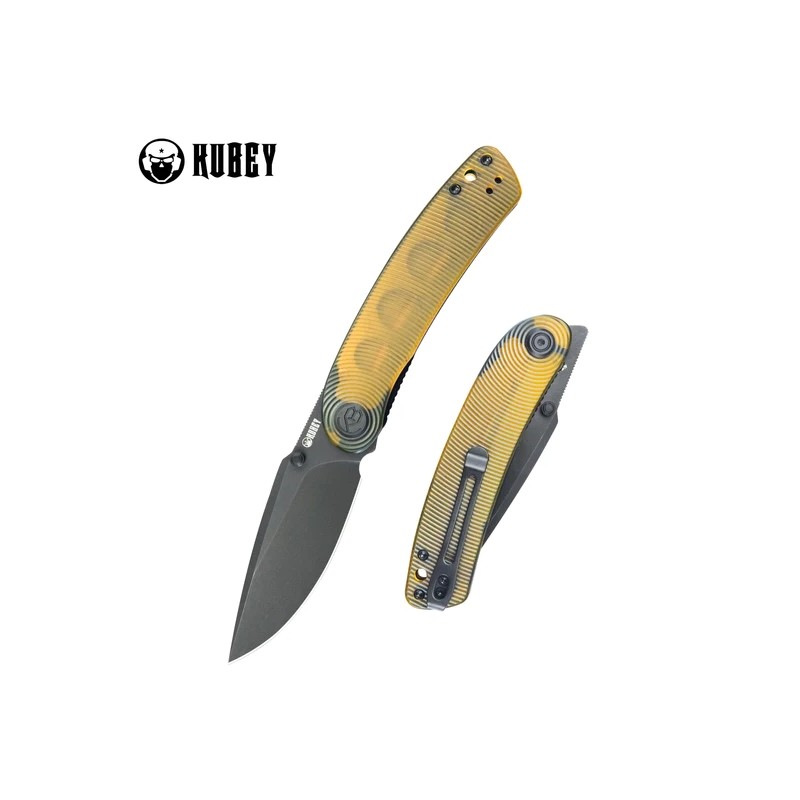 Nóż składany Kubey Momentum Ultem, Black Stonewashed AUS-10 by Sherif Manganas (KU344N)