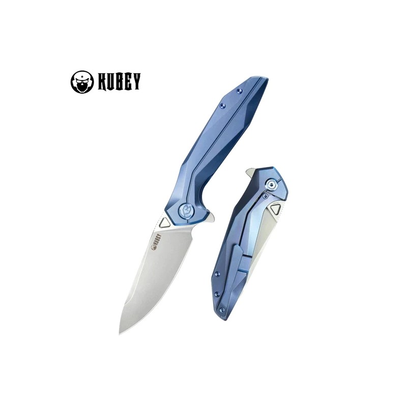 Nóż składany Kubey Nova Blue Titanium, Bead Blasted 14C28N (KB235C)