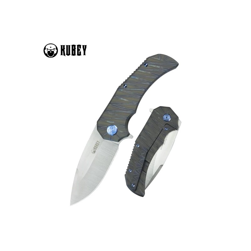 Nóż składany Kubey Bravo One Drop Point Flame Titanium, Satin M390 by Mikkel Willumsen (KB367B)