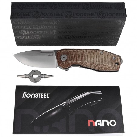 Nóż składany LionSteel Nano Natural Canvas Micarta, Satin MagnaCut (NA01 CVN)