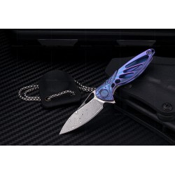 Nóż na szyję RikeKnife Mini Hummingbird Blue Titanium, Rose Damascus by Richard Wu (RK-MINI-BL)