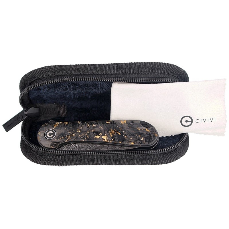 Nóż składany CIVIVI Elementum Flipper Shredded Carbon Fiber / Golden Shred, Black Damascus (C907C-DS1)