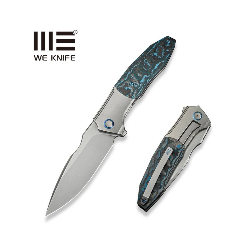 Nóż składany WE Knife Archeozoic Gray Titanium/Arctic Storm Fat Carbon, Polished Bead Blasted M390 (WE23091-4)