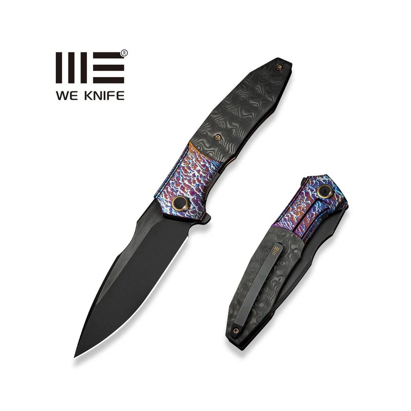 Nóż składany WE Knife Archeozoic Flamed Titanium/Rose Carbon Fiber, Black Stonewashed/Brushed M390 (WE23091-3)