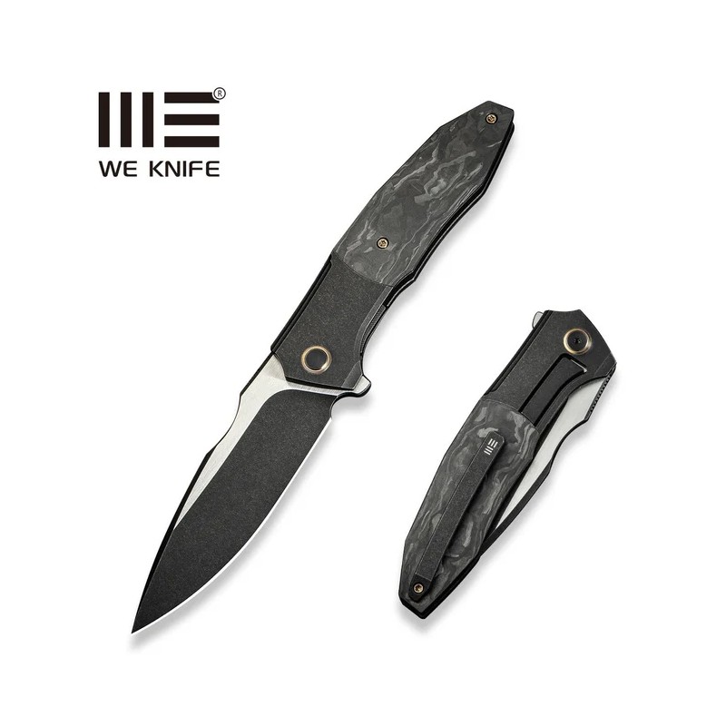 Nóż składany WE Knife Archeozoic Black Titanium/Shredded Carbon Fiber, Black Stonewashed/Satin M390 (WE23091-1)