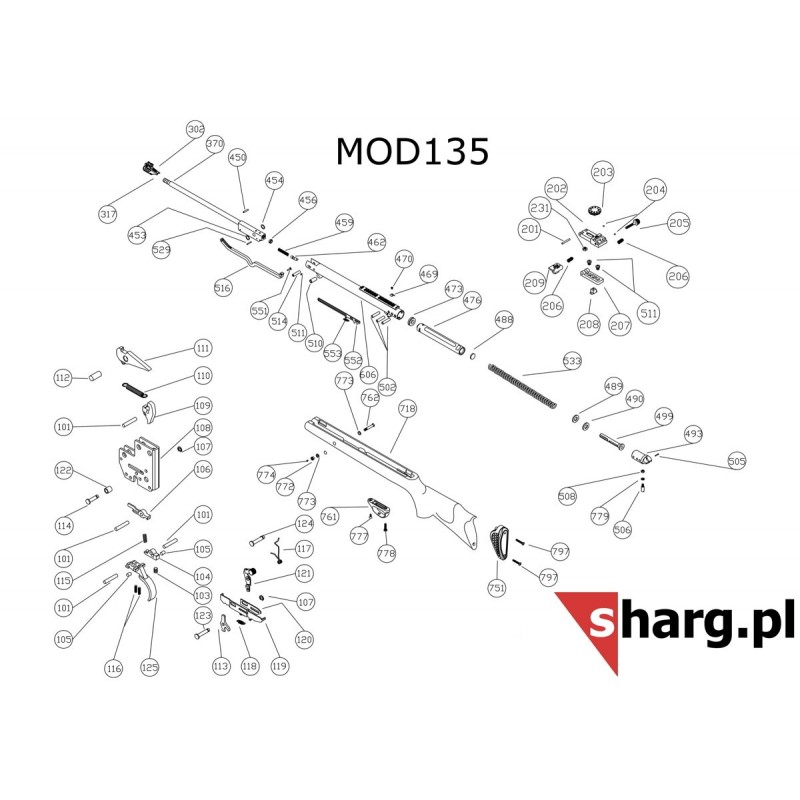 Lufa z kostką do wiatrówki Hatsan MOD 135 4.5 mm