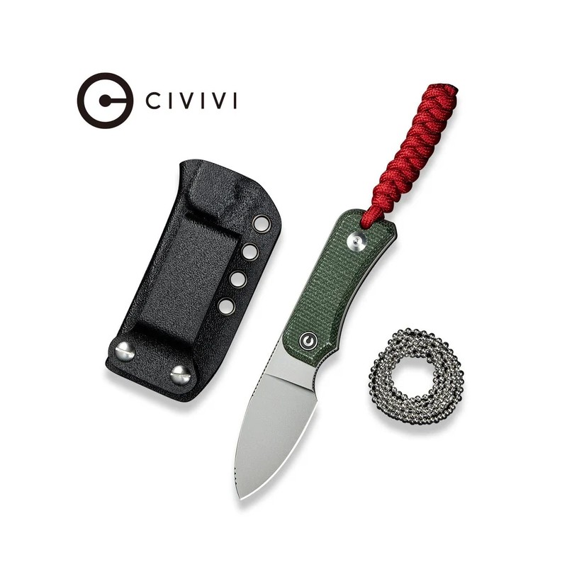 Nóż na szyję Civivi Baby Banter Fixed Green Canvas Micarta, Stonewashed Nitro-V by Ben Petersen (C23045-2)