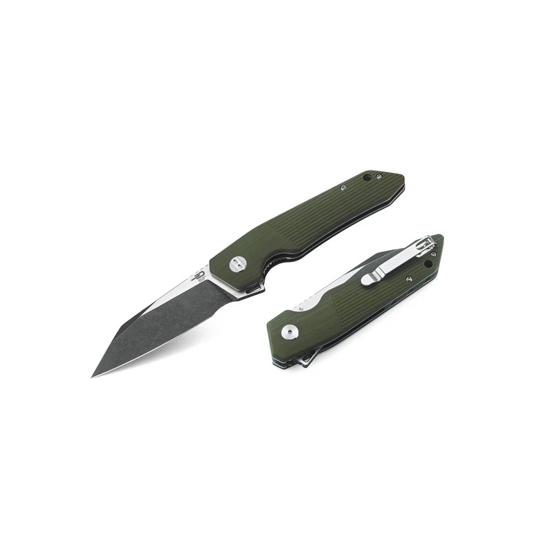 Nóż składany Bestech Barracuda Green G10, Black Stonewashed/Satin D2 (BG15B-2)