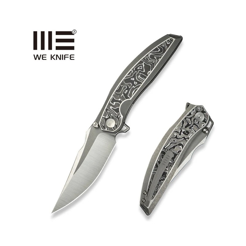 Nóż składany We Knife Quinseris Gray Titanium/Aluminum Foil Carbon, Hand Polished Satin/Gray Stonewashed M390 (WE23093-3)