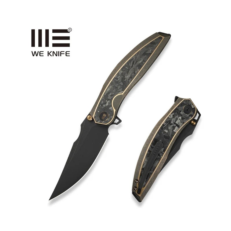 Nóż składany We Knife Quinseris Bronze Titanium/Shredded Carbon Fiber, Black Stonewashed M390 (WE23093-2)