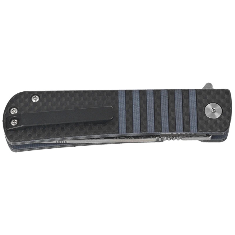 Nóż składany Bestech Titan Black Carbon Fiber/Blue G10, Damascus by Keanu Alfaro (BL05A)