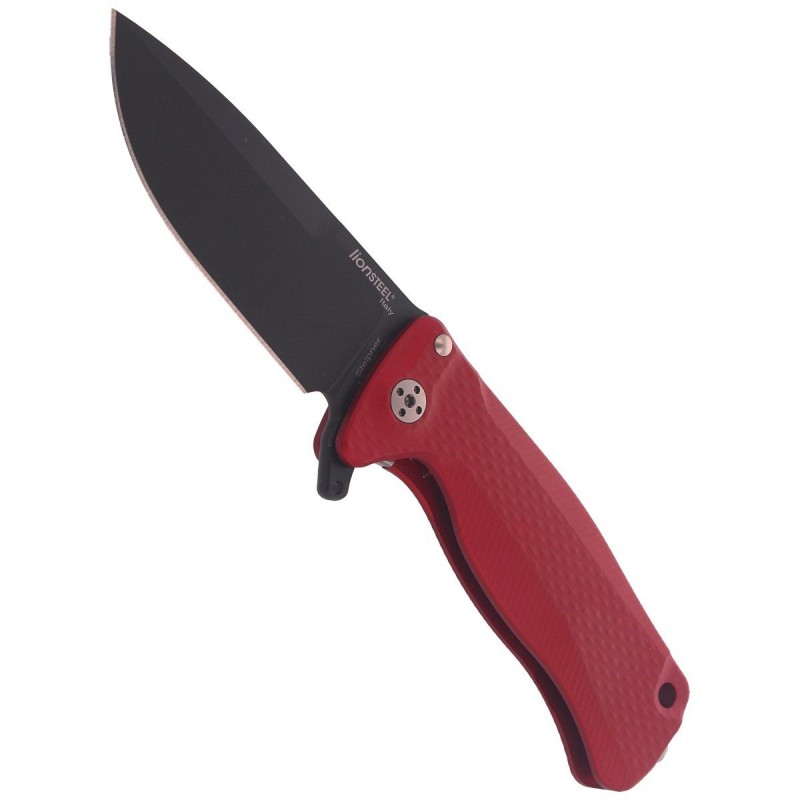 Nóż składany LionSteel SR22A Red Aluminum, Black Sleipner by Molletta (SR22A RB)