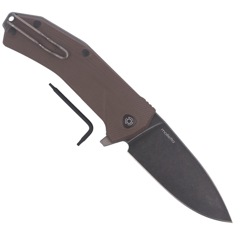 Nóż składany LionSteel KUR G10 Brown, Black Stone Washed (KUR BBR)