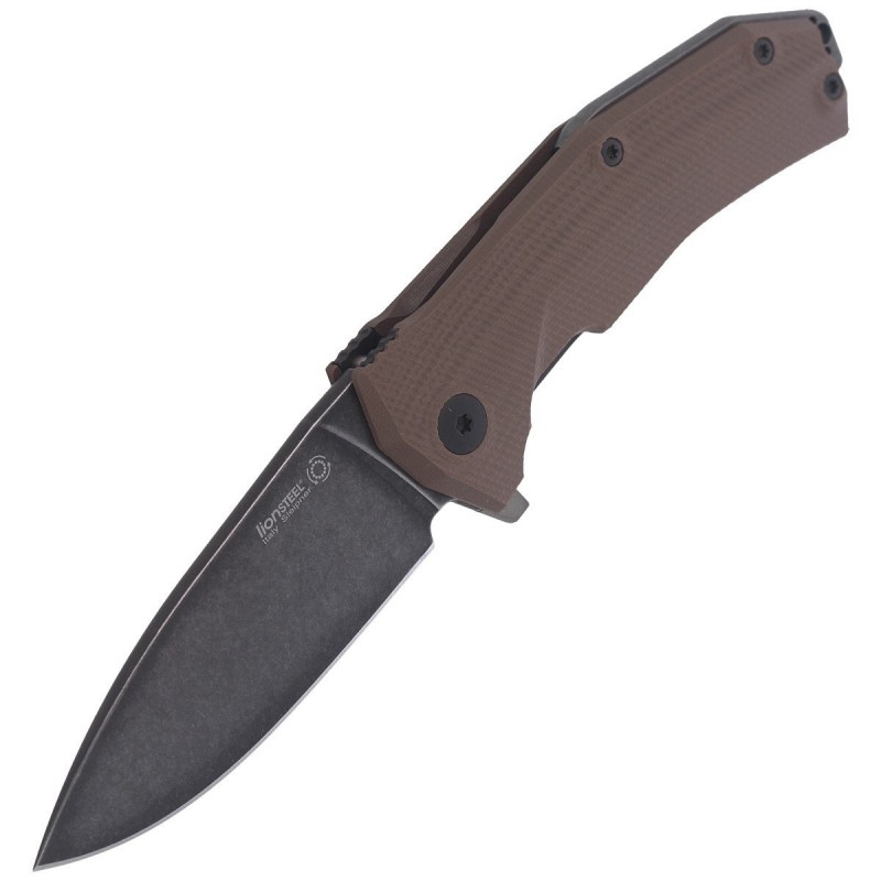 Nóż składany LionSteel KUR G10 Brown, Black Stone Washed (KUR BBR)
