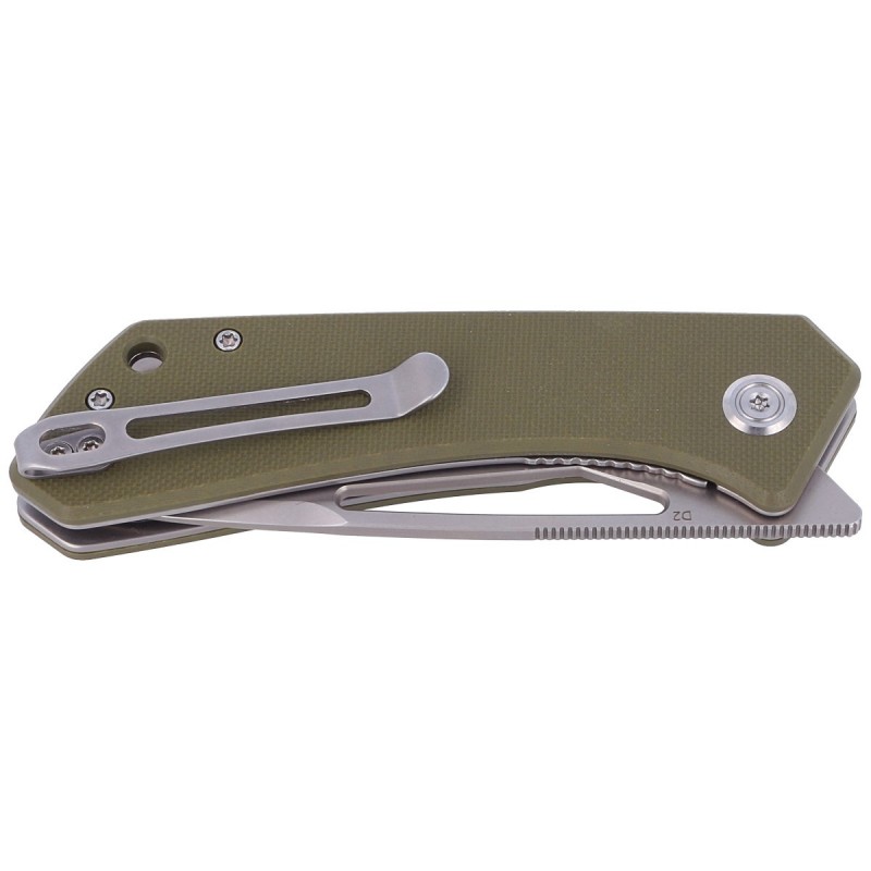 Nóż składany Kubey Thalia Green G10, Beadblasted D2 (KU331D)