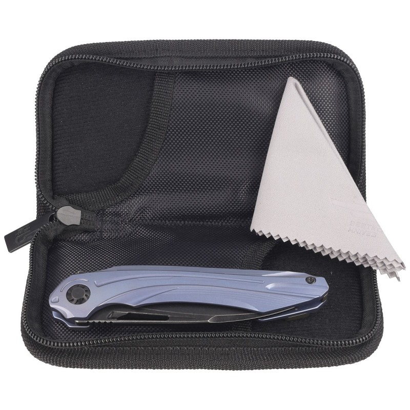 Nóż składany Bestech Wibra Blue Titanium, Black Stonewashed M390 by Kombou (BT2001C)