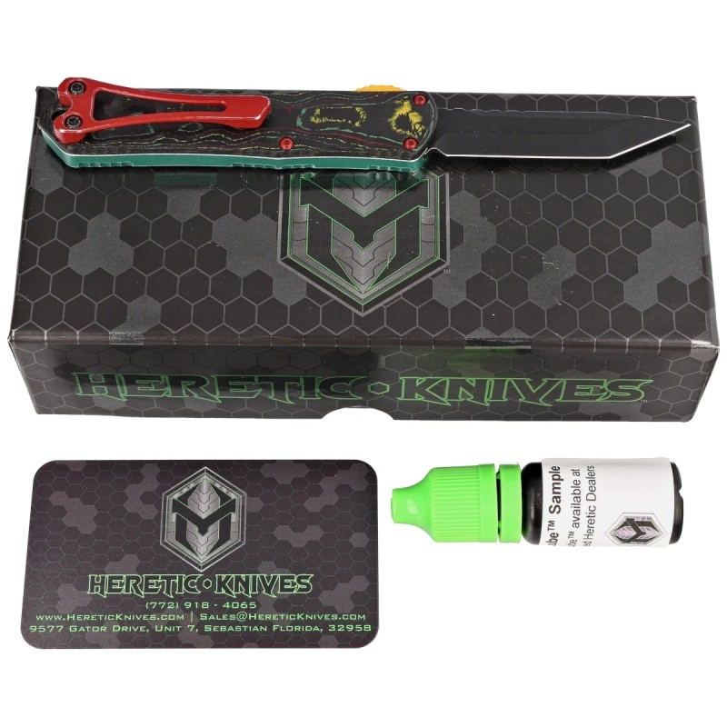 Nóż automatyczny OTF Heretic Manticore S T/E Bounty Hunter/Camo Carbon, Battleworn Black Cerakote MagnaCut by Tony Marfione Jr.