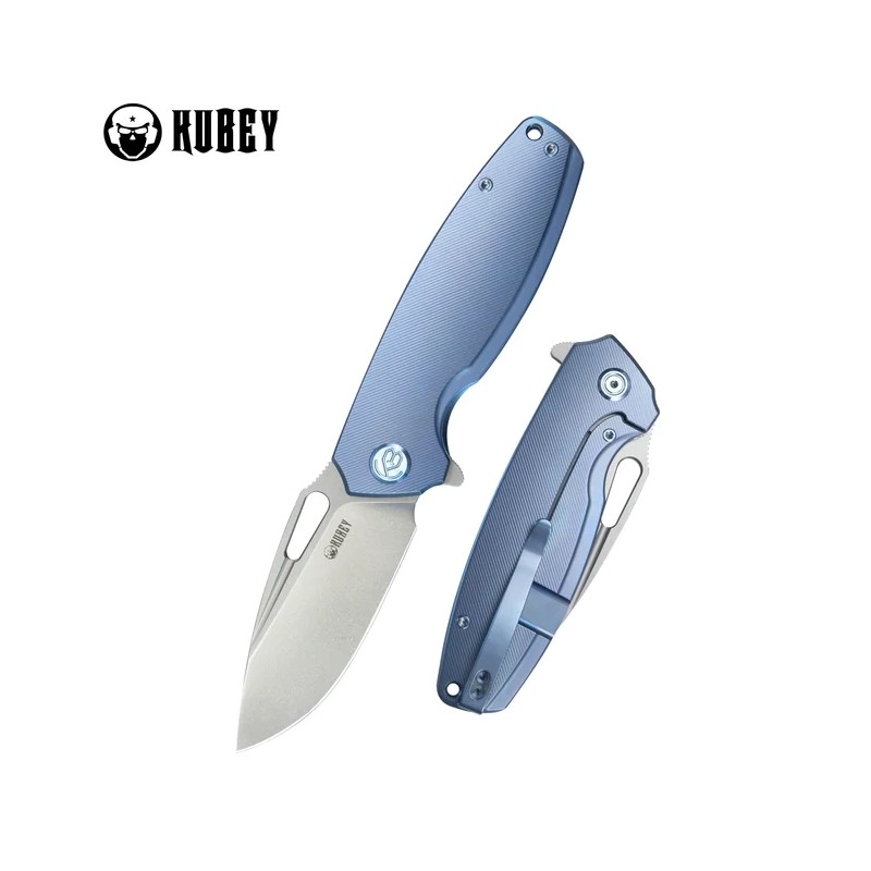 Nóż składany Kubey Tityus Blue Titanium, Bead Blasted 14C28N (KB360D)