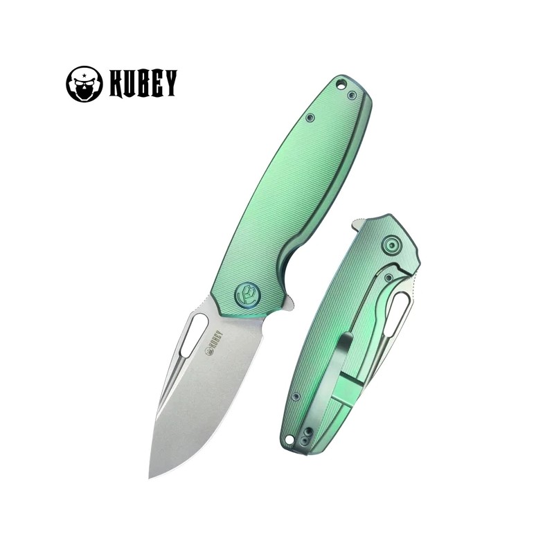Nóż składany Kubey Tityus Green Titanium, Bead Blasted 14C28N (KB360B)