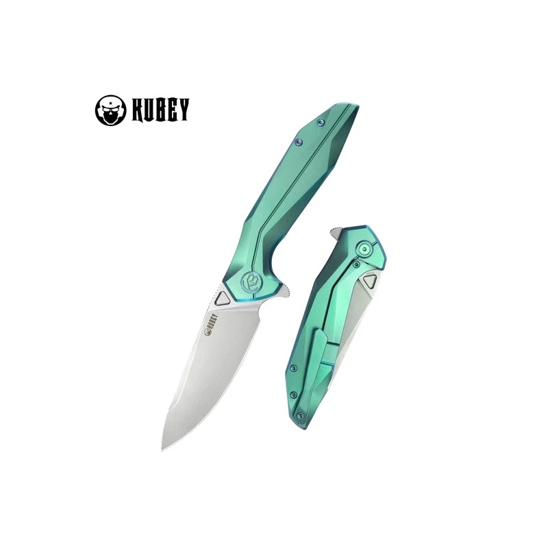 Nóż składany Kubey Nova Frame Lock Green Titanium, Beadblasted 14C28N (KB235H)