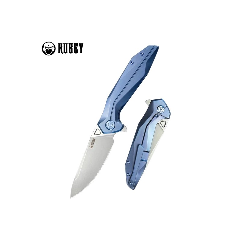 Nóż składany Kubey Nova Frame Lock Blue Titanium, Beadblasted 14C28N (KB235C)