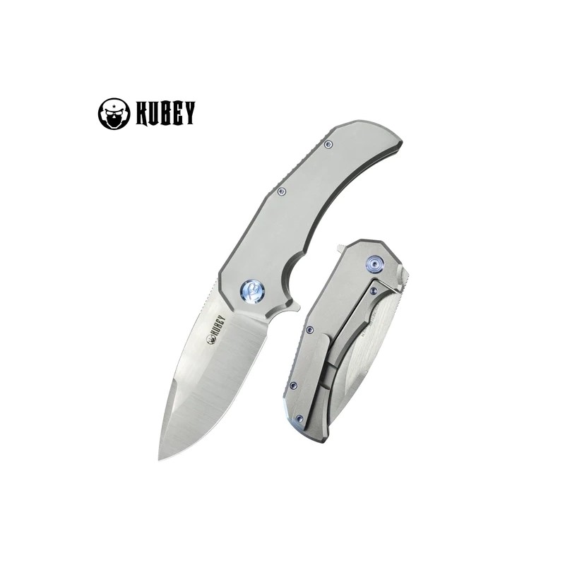 Nóż składany Kubey Bravo One Drop Point Grey Titanium, Satin M390 by Mikkel Willumsen (KB367A)