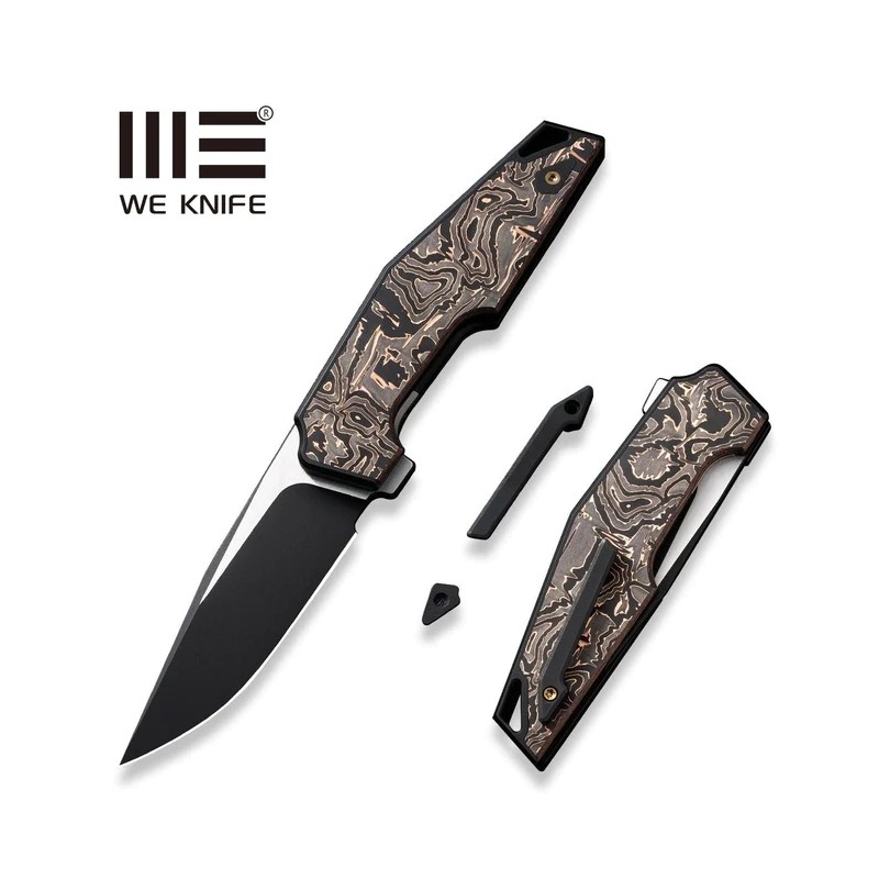 Nóż składany WE Knife OAO Black Titanium/Copper Foil Carbon Fiber, Black Stonewashed/Satin CPM 20CV by Tashi Bharucha (WE23001-2