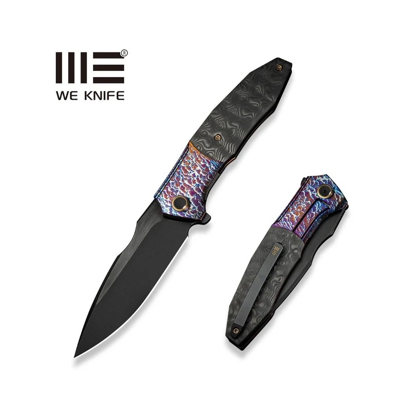 Nóż składany WE Knife Archeozoic Flamed Titanium/Rose Carbon Fiber, Black Stonewashed/Brushed M390 (WE23091-3)