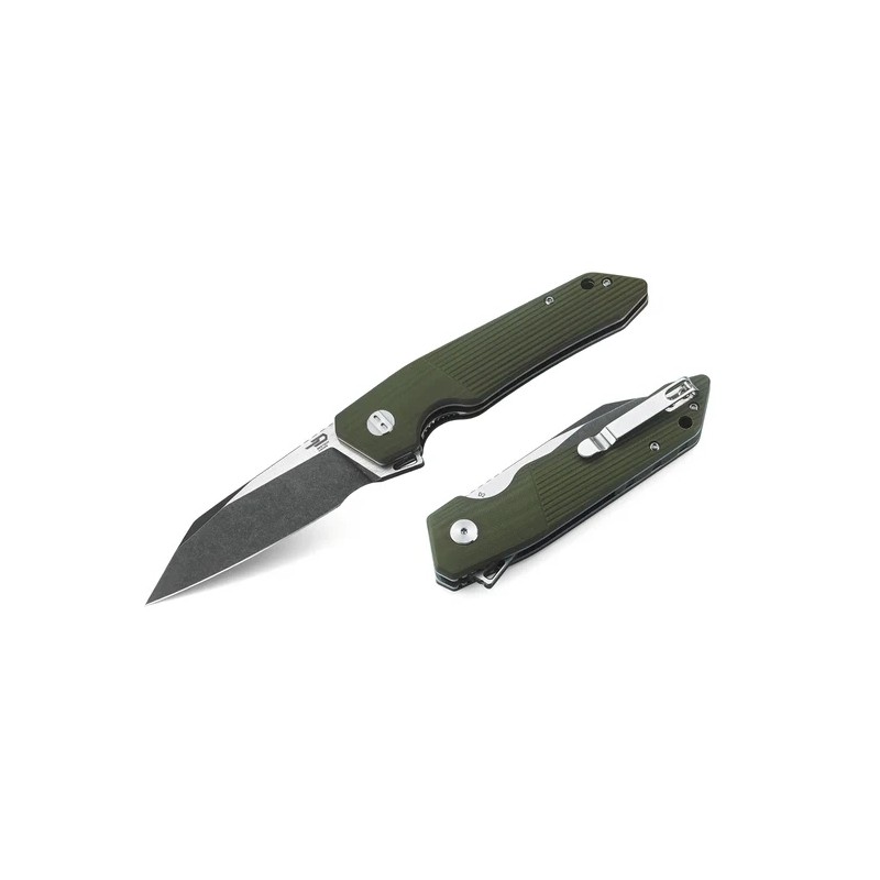 Nóż składany Bestech Barracuda Green G10, Black Stonewashed/Satin D2 (BG15B-2)