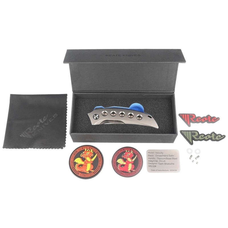 Nóż składany Reate Velocity Gray Titanium, Satin Elmax by Tashi Bharucha
