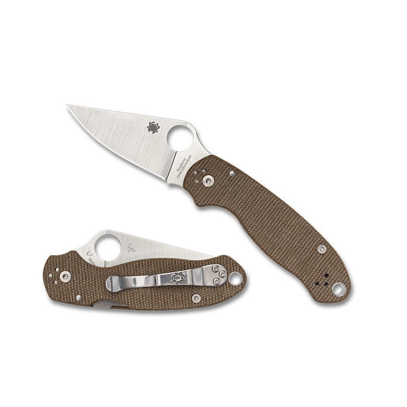 Nóż składany Spyderco Para 3 Brown Canvas Micarta, Satin Cru-Wear by Sal i Eric Glesser (C223MPCW)