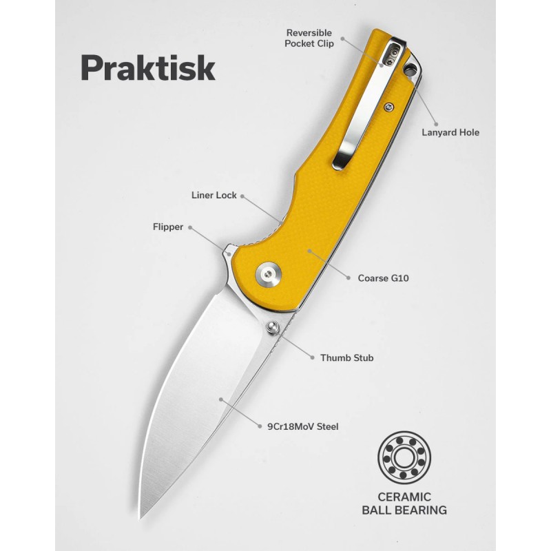 Nóż składany Sencut Praktisk Yellow G10, Satin 9Cr18MoV (S24019-2)