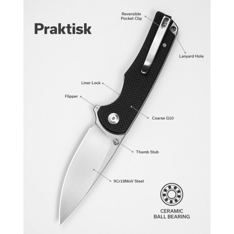 Nóż składany Sencut Praktisk Black G10, Satin 9Cr18MoV (S24019-1)