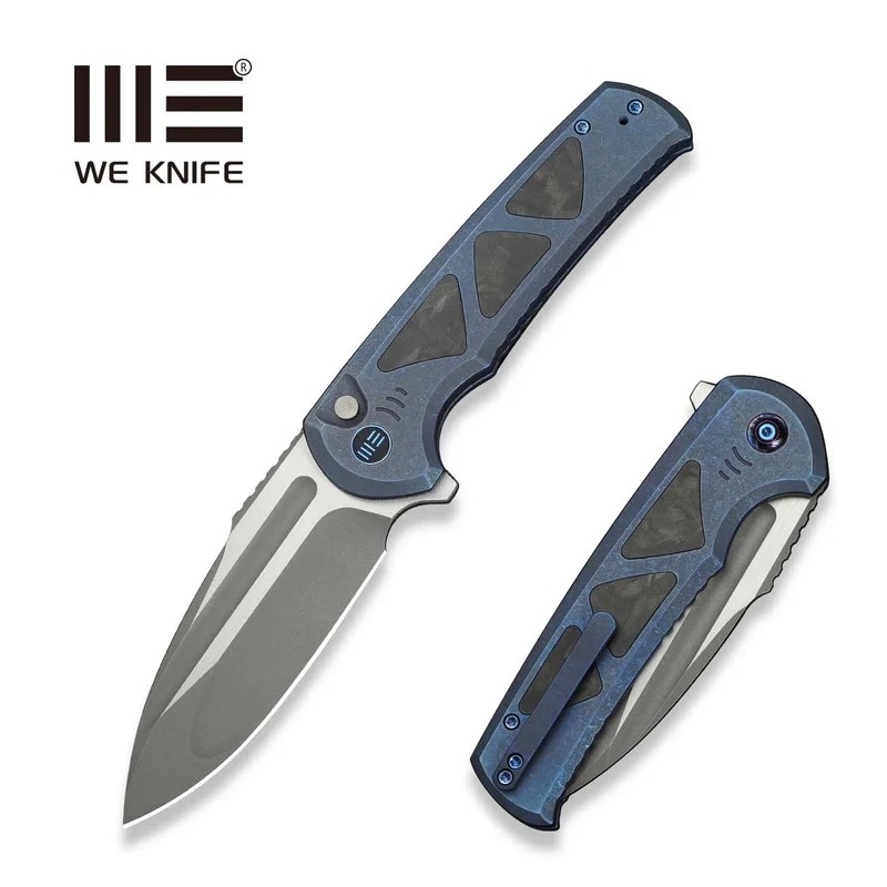 Nóż składany WE Knife Sylox Blue Titanium/Shredded Carbon Fiber, Gray Stonewashed/Satin M390 (WE24027-2)