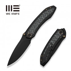 Nóż składany WE Knife Winsome Black Titanium/Gray G10/Rose Pattern Carbon Fiber, Black Stonewashed M390 (WE23092-1)