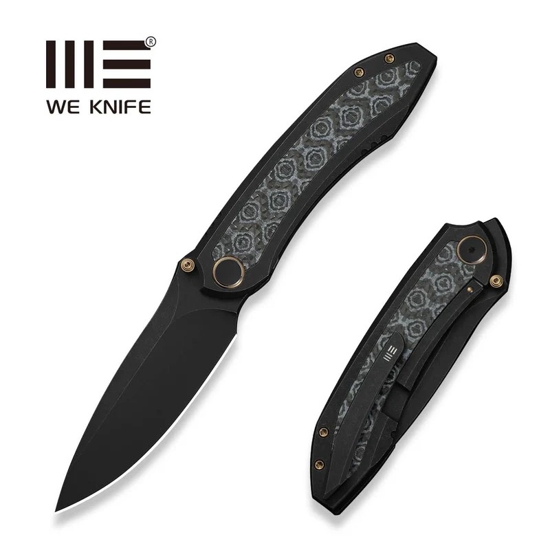 Nóż składany WE Knife Winsome Black Titanium/Gray G10/Rose Pattern Carbon Fiber, Black Stonewashed M390 (WE23092-1)