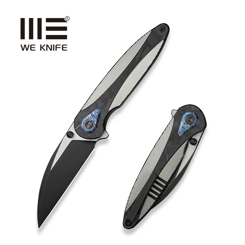 Nóż składany WE Knife Zenthra Titanium/Shredded Carbon Fiber, Black Stonewashed/Satin M390 (WE24021C-1)